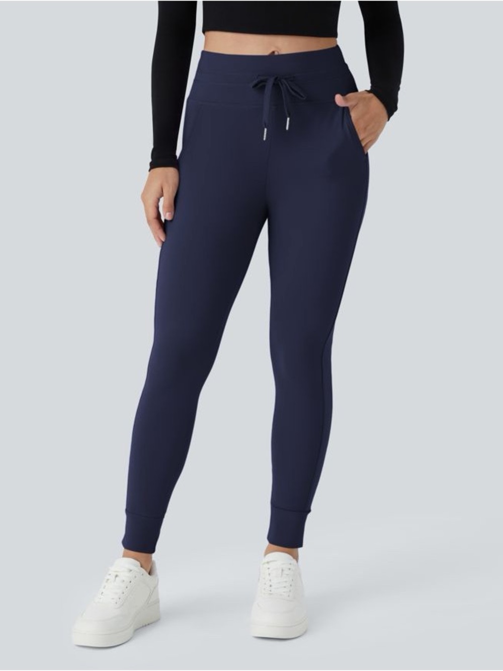 SoftlyZero™ Plush High Waisted Drawstring Leggings in Navy Blue Peacoat
